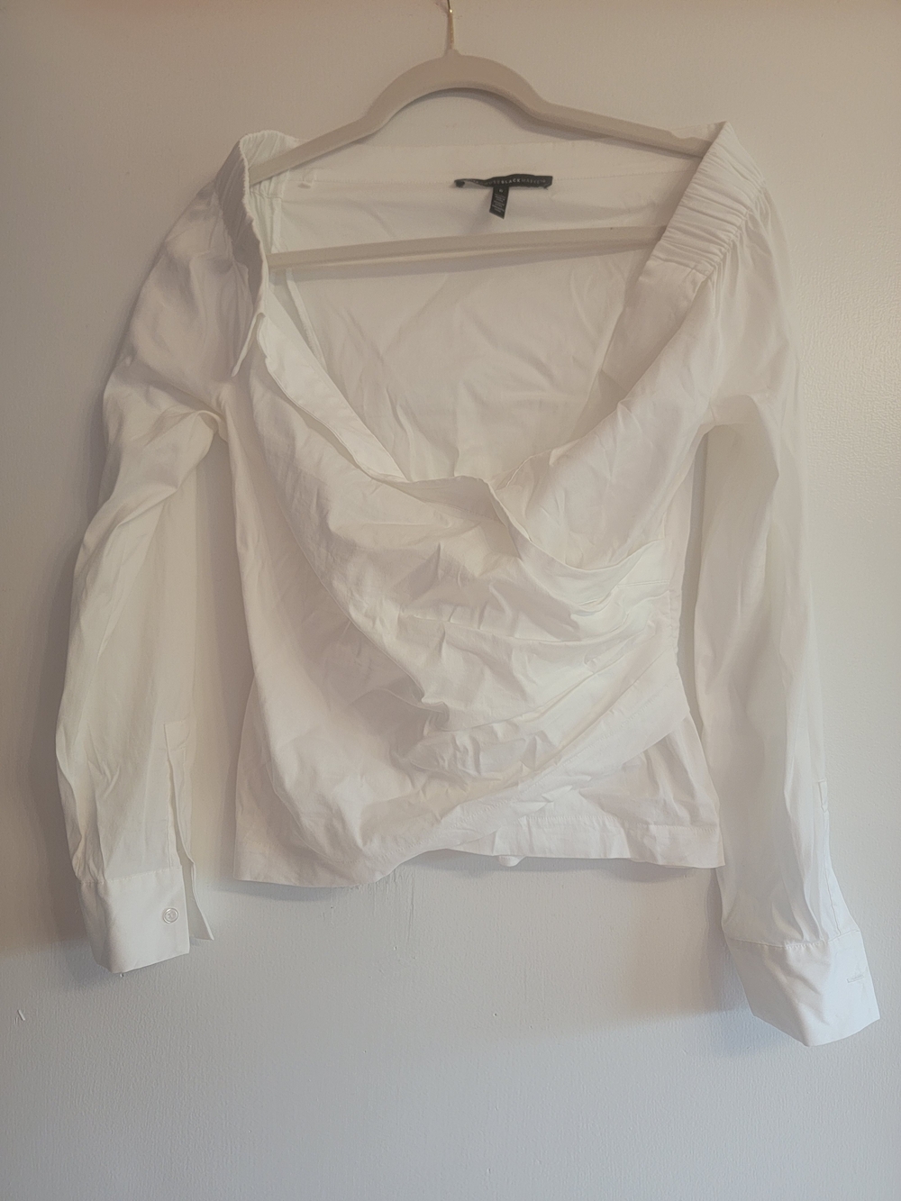 WHBM White Off The Shoulder Ruched Waist Women's Blouse